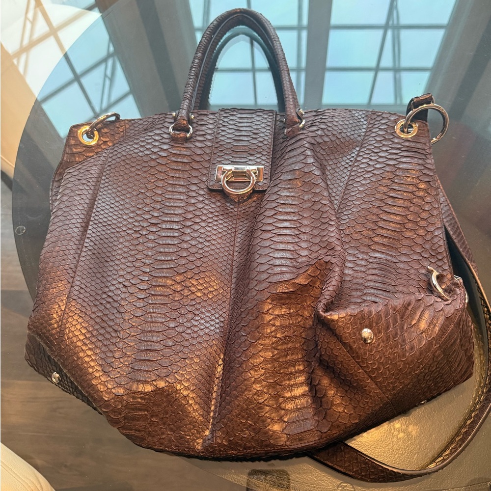 Salvatore Ferragamo Brown Python Tote - image 1
